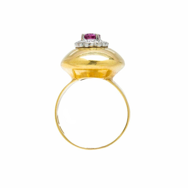 Dome-Shaped Mid-Century Ruby & Diamond Gold Cocktail Ring | Hillview