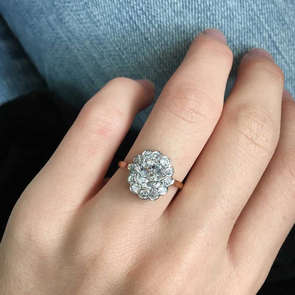 Incredibly White Old Mine Cut Diamond Ring with Oval Halo | Hoboken from Trumpet & Horn