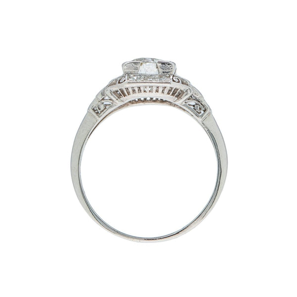 Structured & Scrolling Art Deco Diamond Halo Ring | Holderness