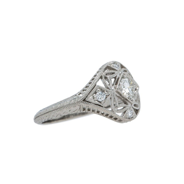 Edwardian-Inspired Platinum & Diamond Bombe Style Ring | Holland Park