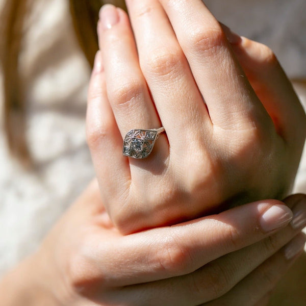 Edwardian-Inspired Platinum & Diamond Bombe Style Ring | Holland Park