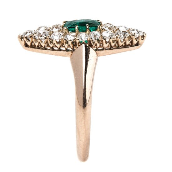 Striking Victorian Era Emerald and Diamond Navette Ring | Holly Hill from Trumpet & Horn