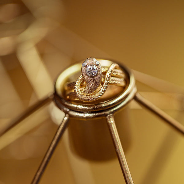 Fabulous 18k Yellow Gold Snake Ring with Diamond | Hotchkiss from Trumpet & Horn