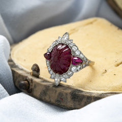 Extraordinary Rare Carved Ruby Art Deco Engagement Ring | Hycliff