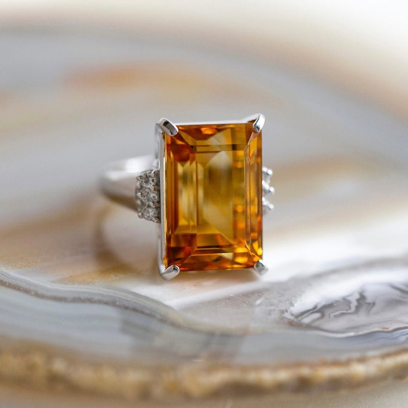 Emerald Cut 18ct Modern Citrine and Diamond Cocktail Ring | Durango