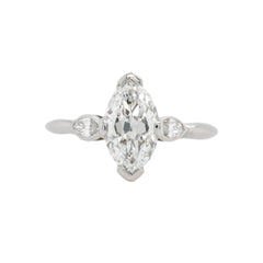 Classic Colorless Marquise Brilliant Diamond Ring from the Art Deco Era with Marquise Side Stones | Interlaken