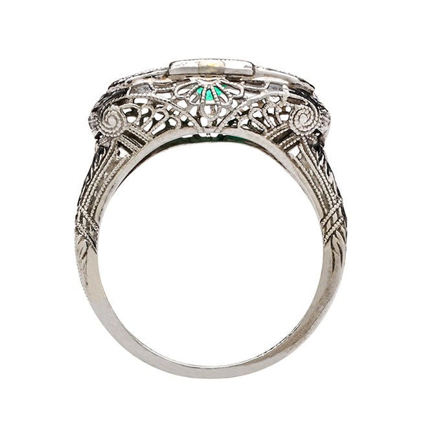 Vintage Art Deco Diamond and Emerald Engagement Ring