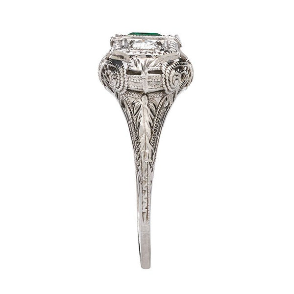 Vintage Art Deco Diamond and Emerald Engagement Ring