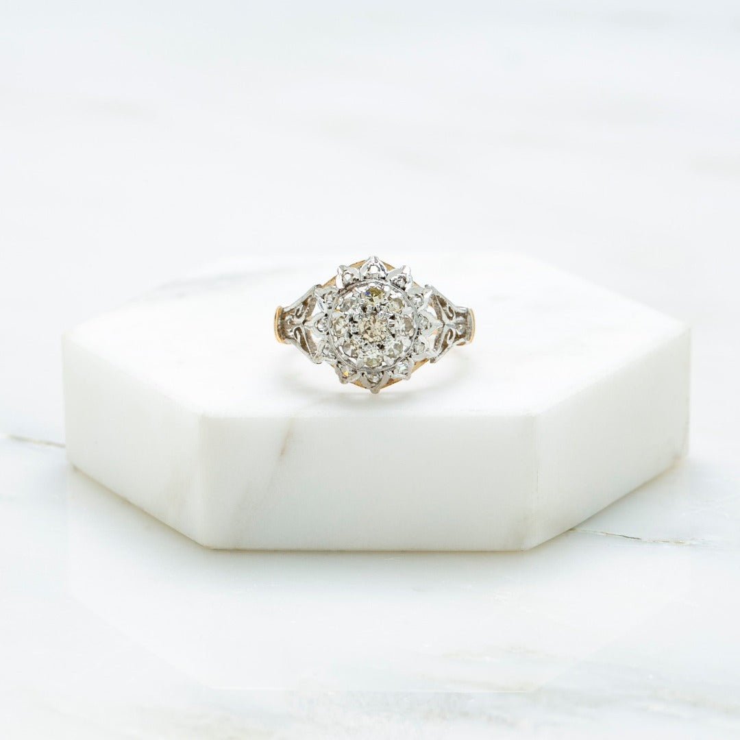 Sunny 0.50ct Two-Tone Retro Double Halo Diamond Cluster Ring | Jalisco