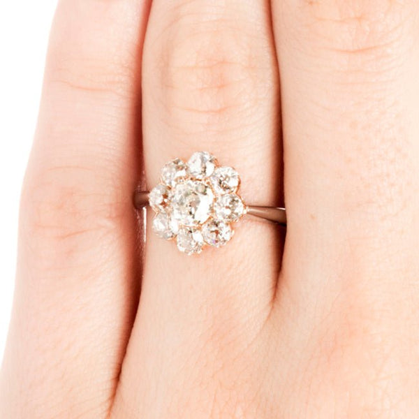 Vintage Old Mine Cut Diamond Cluster Flower Engagement Ring