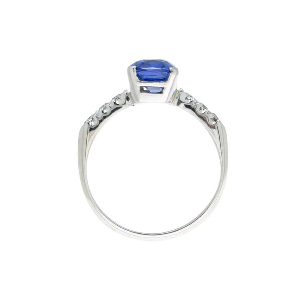 Amazing Art Deco Cushion Cut Unheated Natural Cornflower Blue Sapphire  & Diamond Engagement Ring | June Lake