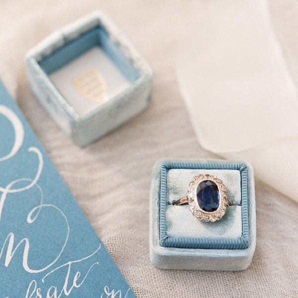 Victorian Era Cluster Engagement Ring with Unheated Sapphire | Kennewick from Trumpet & Horn | Photo by The Happy Bloom