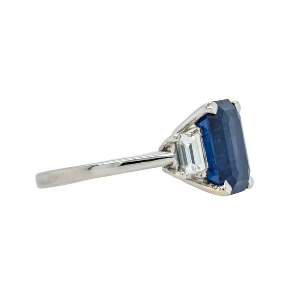 Clean Modern Octagonal Step Cut Sapphire & Diamond Three-Stone Engagement Ring | Kennicott