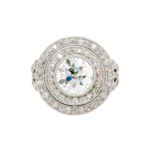 Exceptional Platinum-Topped 18k Yellow Gold Double Halo Diamond Edwardian Ring | Kensington Court