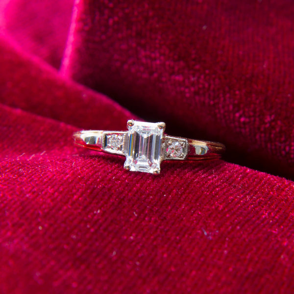 Cute Mixed Metal Retro Emerald Cut Diamond Engagement Ring | Kenyon