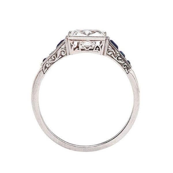 Vintage Antique Diamond Sapphire Engagement Ring | Art Deco Sapphire Engagement Ring 