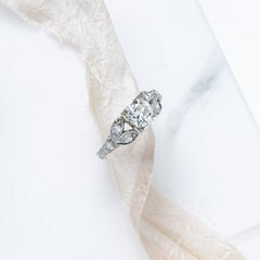 Lovely Hand-Engraved Art Deco OEC Diamond Engagement Ring with Leaf Motif | Kipling