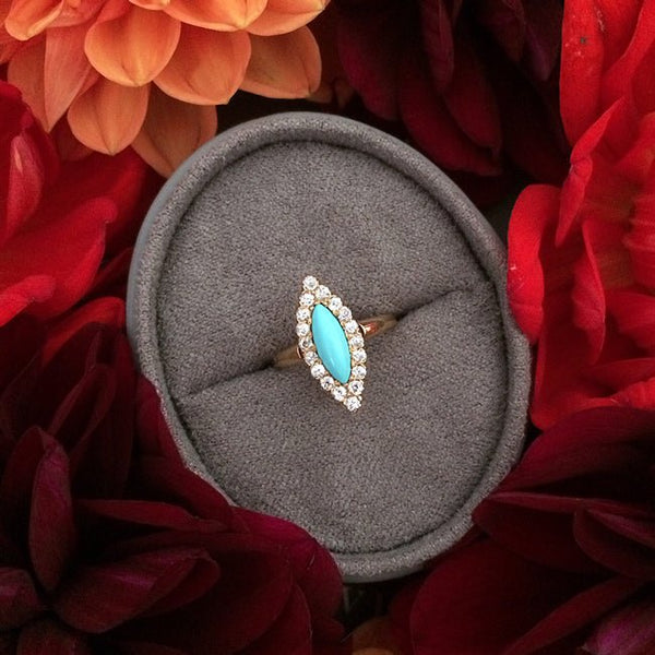 Laguna Victorian Era Navette Turquoise Cocktail Ring from Trumpet & Horn