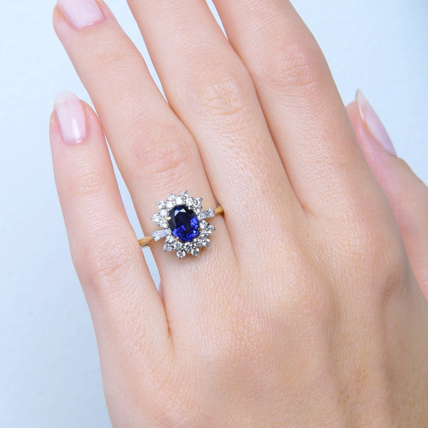 A Dazzling Vintage Sapphire and Diamond Halo Ring | Lake Shore