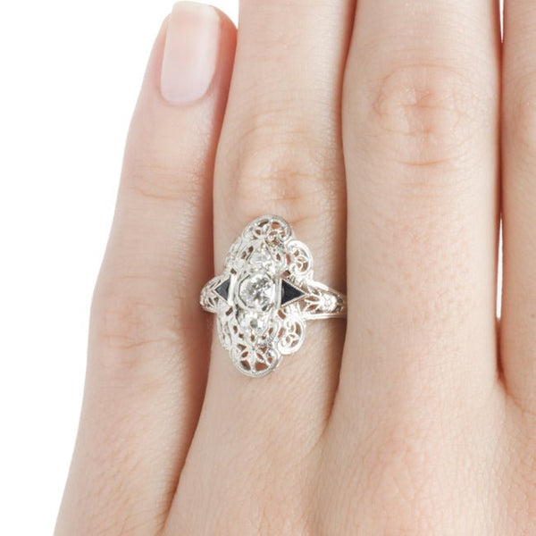 antique edwardian diamond sapphire navette engagement ring
