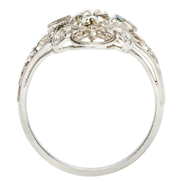 antique edwardian diamond sapphire navette engagement ring