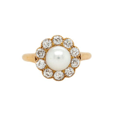 Antique Victorian Era Perfect Pearl & Diamond Halo Ring | Leyland