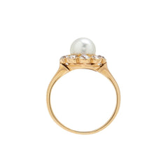 Antique Victorian Era Perfect Pearl & Diamond Halo Ring | Leyland