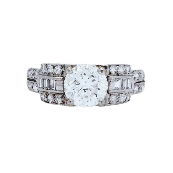 A Stunning Late Art Deco Platinum and Diamond Engagement Ring