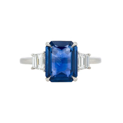 3.23ct Modern Sapphire and Diamond Three-Stone Ring with Trapezoids