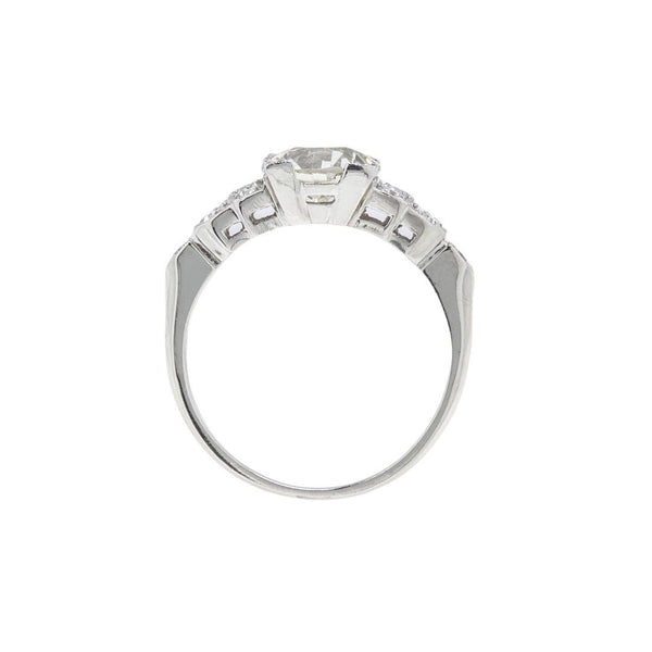 Art Deco Era Platinum Diamond Engagement Ring with Glittering 1.83ct Old European Cut Diamond and Sparkling Diamond Encrusted Shoulders