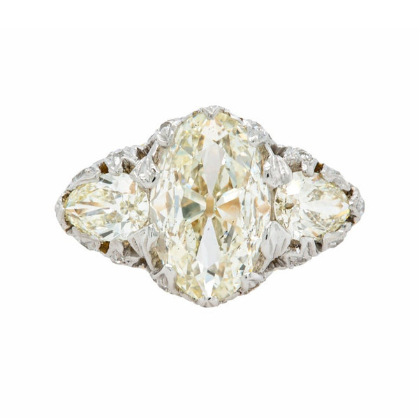 Magnificent Two-Tone Victorian Ring with Antique Oval and Pear Diamonds | Loire Valley