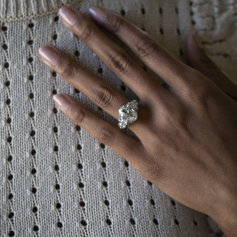 Magnificent Two-Tone Victorian Ring with 3 GIA Certified Oval and Pear Diamonds | Loire Valley