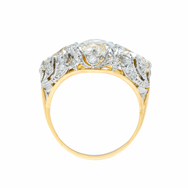 Magnificent Two-Tone Victorian Ring with 3 GIA Certified Oval and Pear Diamonds | Loire Valley