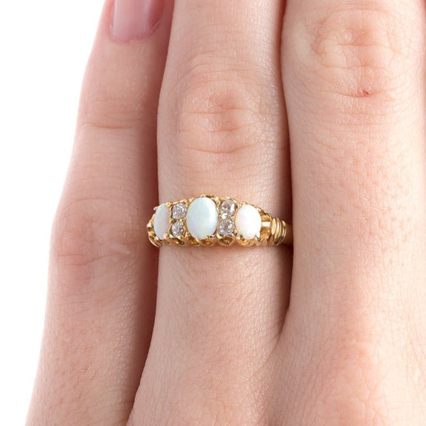 Fabulous Victorian Era Yellow Gold Ring with Three Cabochon Opals | Longridge from Trumpet & Horn