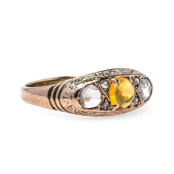 Delicate Victorian Era Engagement Ring with Bright Orange Fire Opal | Louisville from Trumpet & Horn