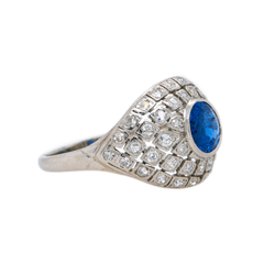 French Art Deco Engagement Ring with Burmese Sapphire and diamond