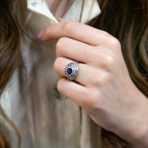 Platinum French Art Deco Engagement Ring with Burmese Sapphire and diamond
