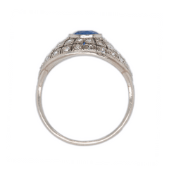 Platinum French Art Deco Engagement Ring with Burmese Sapphire and diamond