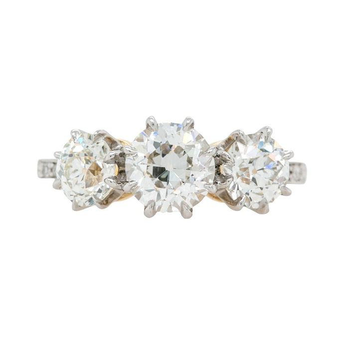 Two Tone Edwardian-Inspired Three-Stone Diamond Engagement Ring | Magnolia Hill