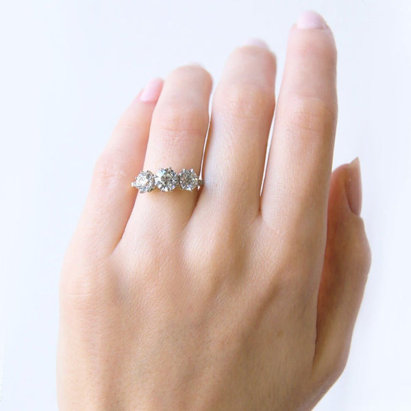 Magnolia Hill | A stunning Trumpet &Horn vintage-inspired 3-stone diamond engagement ring