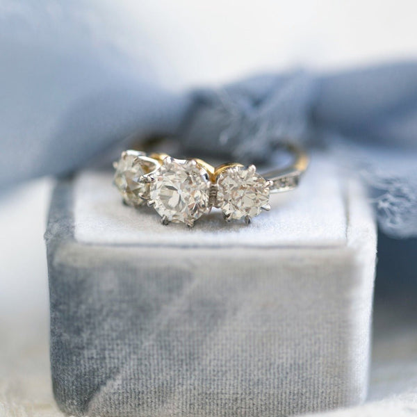Two Tone Edwardian-Inspired Three-Stone Diamond Engagement Ring | Magnolia Hill