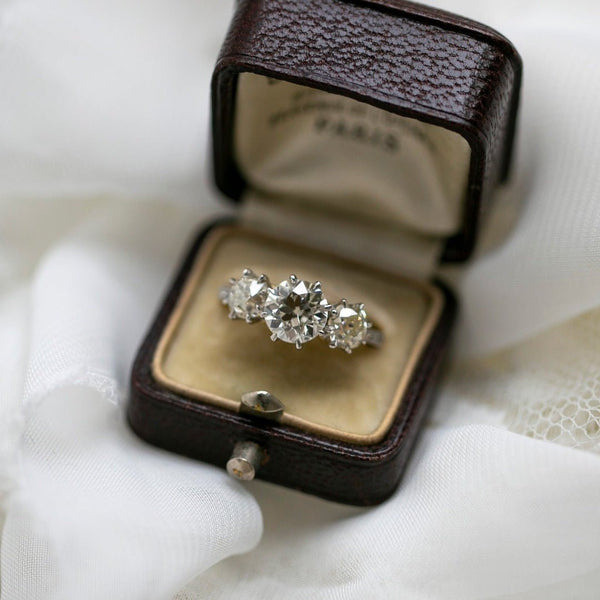 1.70ct Old European Cut Diamond Three-Stone Engagement Ring | Edwardian Inspired Ring Magnolia Hill at Trumpet & Horn