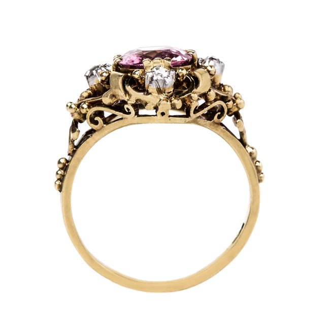 Feminine Art Nouveau Ring with Cushion Cut Pink Tourmaline | Maidford from Trumpet & Horn