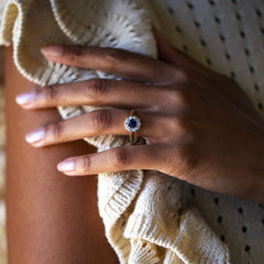 Sweet Victorian Sapphire & Diamond Halo Ring | Malibou Lake