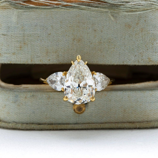 Mid-Century Three-Stone Pear Diamond Ring in 18k Gold | Manhattan Beach