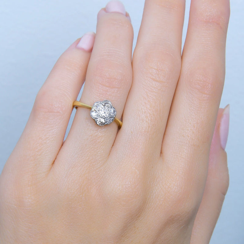 A Lovely Victorian Two-Tone Diamond Cluster Engagement Ring with English Hallmarks | Marengo