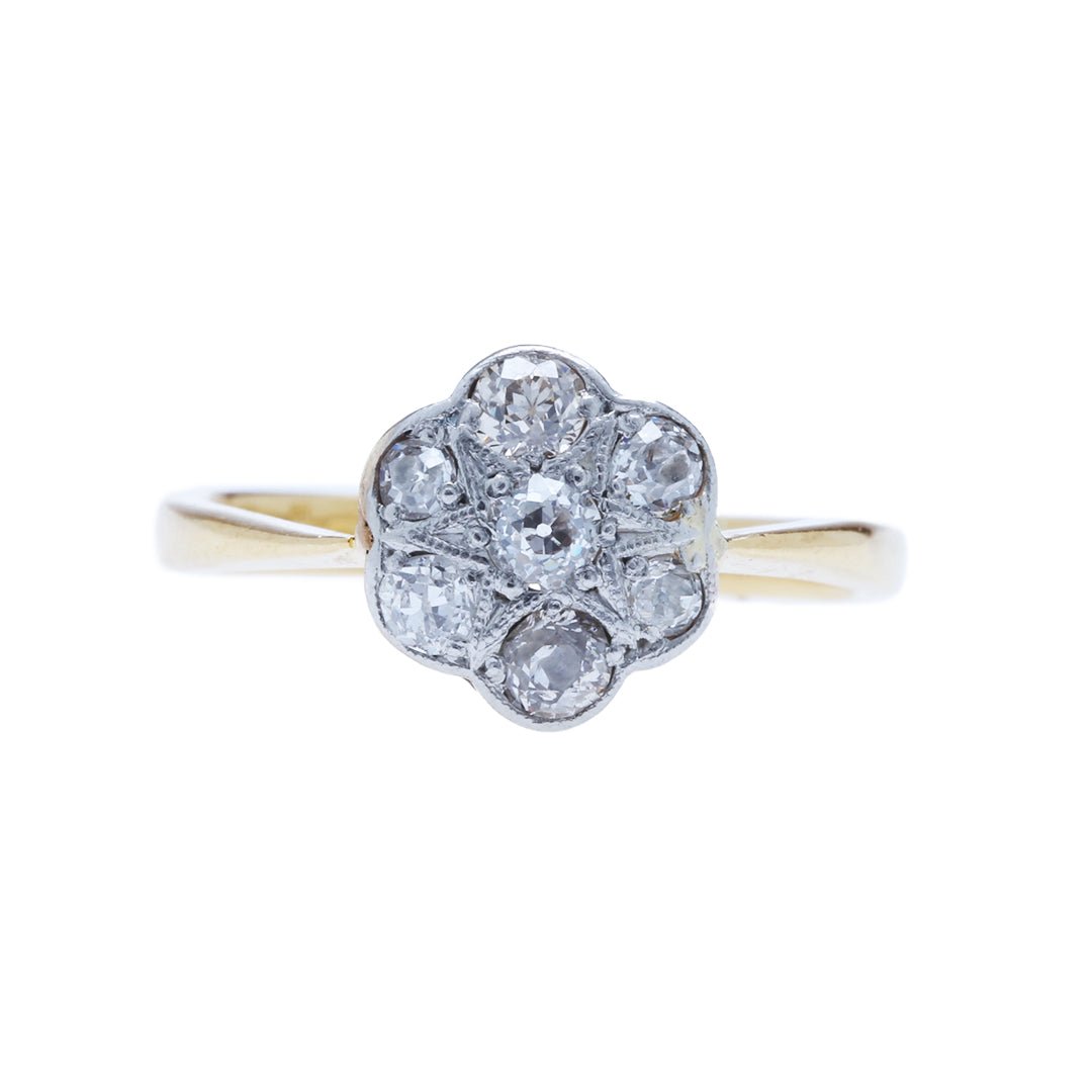 A Lovely Victorian Two-Tone Diamond Cluster Engagement Ring with English Hallmarks | Marengo