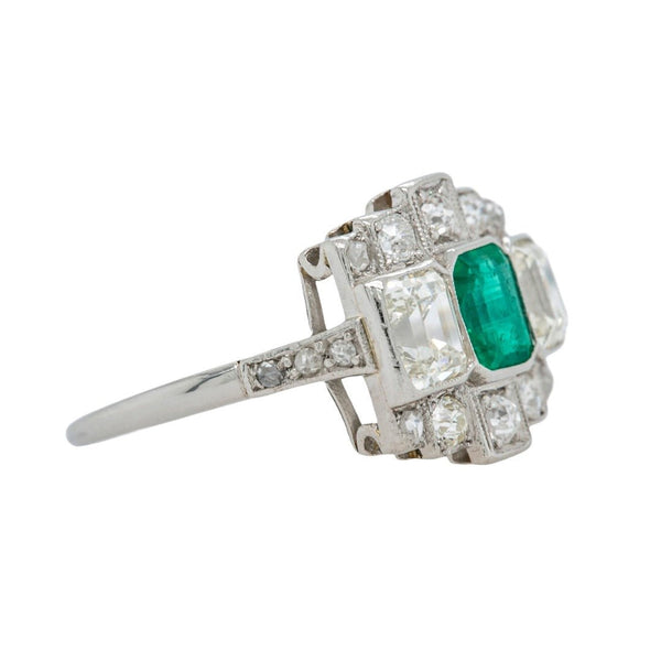 Fabulous Geometric Art Deco Emerald & Emerald Cut Diamond Engagement Ring | Maybury