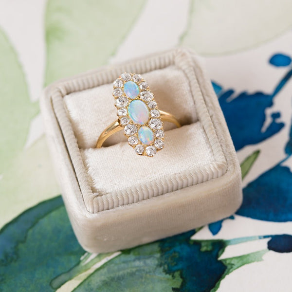 Vibrant Victorian Opal Ring with Diamond Halo | Mayfair from Trumpet & Horn