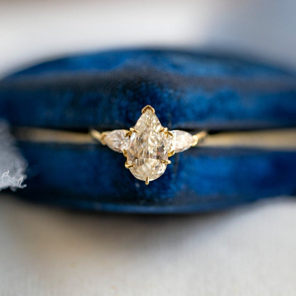 Fab Pear Shape Three-Stone Yellow Gold Diamond Ring | Manhattan Beach